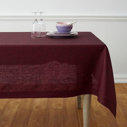 Solino Home Linen Tablecloth 60 x 132 Inch - 100% Pure Linen Red Garnet Table Cloth for Rectangle Tables - Athena, Machine Washable Tablecloth for Fall, Autumn, Christmas, Winter, New Year