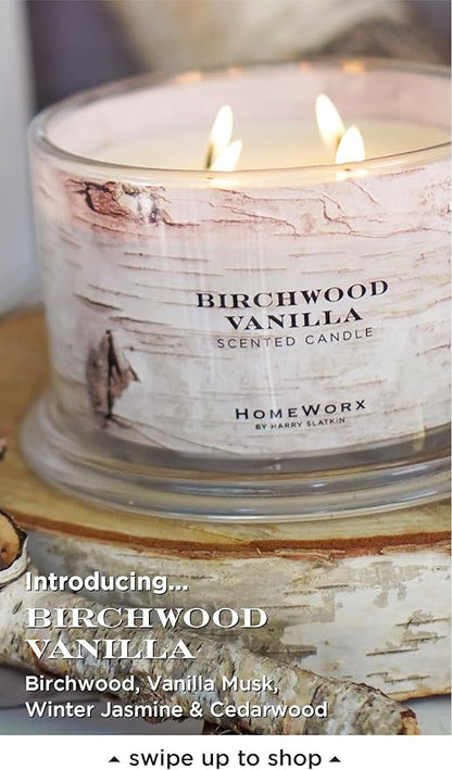 HomeWorx by Slatkin & Co - Birchwood Vanilla - Premium Scented 18oz 4 Wick Candle - Long-Lasting Jar Candle, 30-55 Hours Clean Burn Time - Birchwood, Vanilla, Jasmine, & Cedarwood