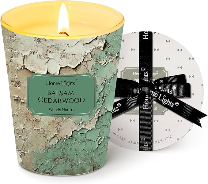 HomeLights Balsam Cedarwood Scented Candles | 6.7oz Soy Candles Industrial Chic Large Candle Jars | Ideal Candle Gifts for Events, Home Decor Stress, Relief & Relaxation