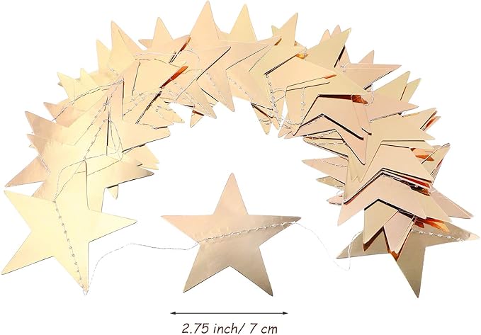 Patelai Glitter Star Garland Banner Christmas Decor 130 Feet Star Hanging Bunting Banner Twinkle Backdrop for Homecoming Classroom Wedding Birthday Halloween Party Supplies(Champagne Gold)