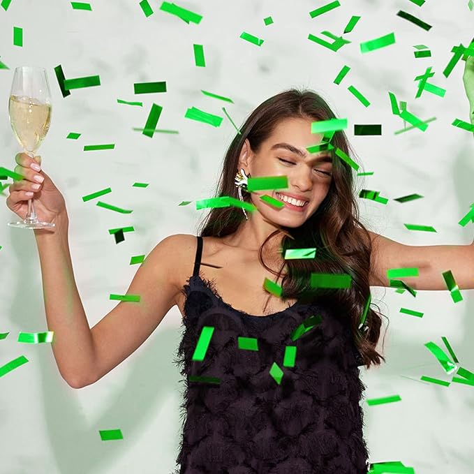 Green Confetti Poppers, 15 Inch Biodegradable Party Poppers, Air Powered Confetti Shooters for Birthday, Wedding, New Year Celebrations
