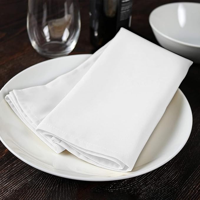 White Cloth Napkins Bulk (Pack of 24) - 100% Polyester Dinner Linen Napkins Cloth Washable & Reusable - Durable with Hemmed Edges - Ideal for Parties and Weddings (17x17 Inches)