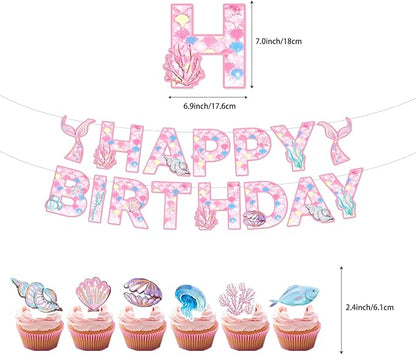 175PCS Mermaid Party Decorations, Mermaid Theme Party Supplies Plates and Napkins Set, Tableware,Banner, Hanging Swirls, Tablecloth, Balloon,Cake Cupcake Topper,Honeycomb Centerpiece Baby Shower