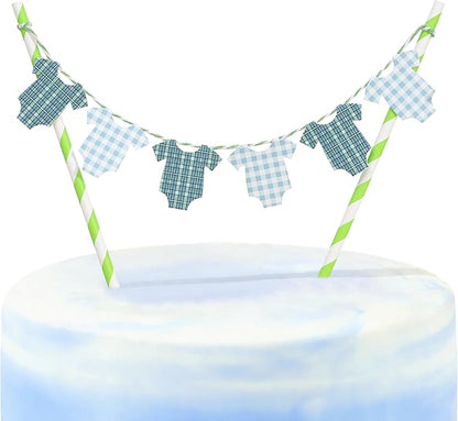 Green Baby Shower Cake Topper - Green Bodysuit Gingham Cake Topper,Gender Reveal Decor,Baby Shower Cake Decorations,Gingham Onesie Party Decorations (green-1)
