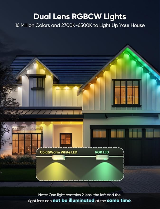 APPECK Permanent Outdoor Lights Pro 150ft, 108W RGBCW Eaves Lights with 108 LED Lights, 80lm, Cuttable, 111 Scene Modes, IP67 Waterproof Lighting for Christmas Decoration, Work with Alexa, White