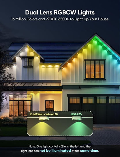 APPECK Permanent Outdoor Lights Pro 150ft, 108W RGBCW Eaves Lights with 108 LED Lights, 80lm, Cuttable, 111 Scene Modes, IP67 Waterproof Lighting for Christmas Decoration, Work with Alexa, White