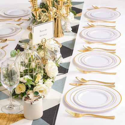 NOCCUR 200PCS Gold Plastic Plates - 100 Dinner / 100 Dessert Disposable Plates Heavy Duty - Ideal for Wedding/Party/Christmas