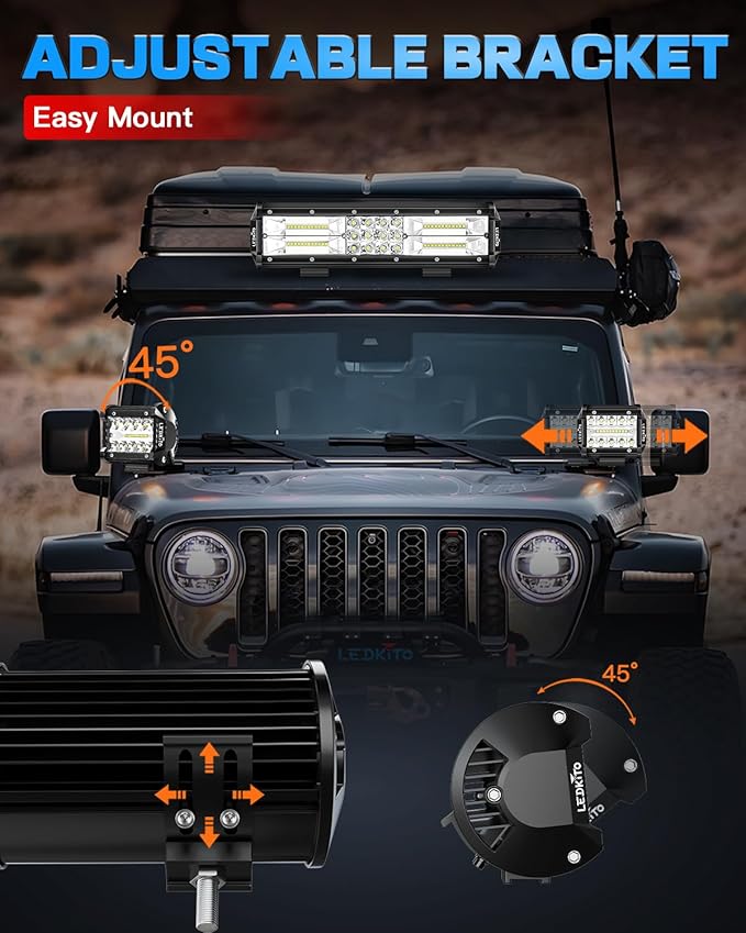 12 Inch LED Light Bar and 2PCS 4In LED Cube Pods Light Work Driving Lamp with Rocker Switch 3Lead Wiring Harness Kit Off Road Lights Spot Flood Combo Lights for ATV UTV SUV Truck Tractor Boat
