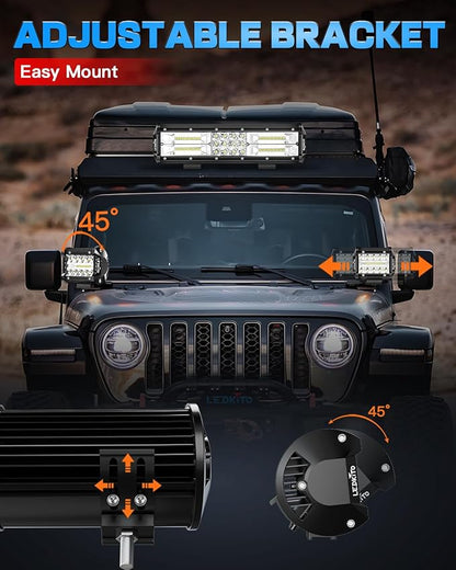 12 Inch LED Light Bar and 2PCS 4In LED Cube Pods Light Work Driving Lamp with Rocker Switch 3Lead Wiring Harness Kit Off Road Lights Spot Flood Combo Lights for ATV UTV SUV Truck Tractor Boat