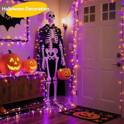 4 Pack 240LED Halloween Fairy Lights Battery Operated - 20FT Twinkle Lights with 2 Lighting Modes Indoor, Waterproof Led Fairy String Lights for Christmas, Bedroom, Dorm, DIY Decor, Purple & Orange