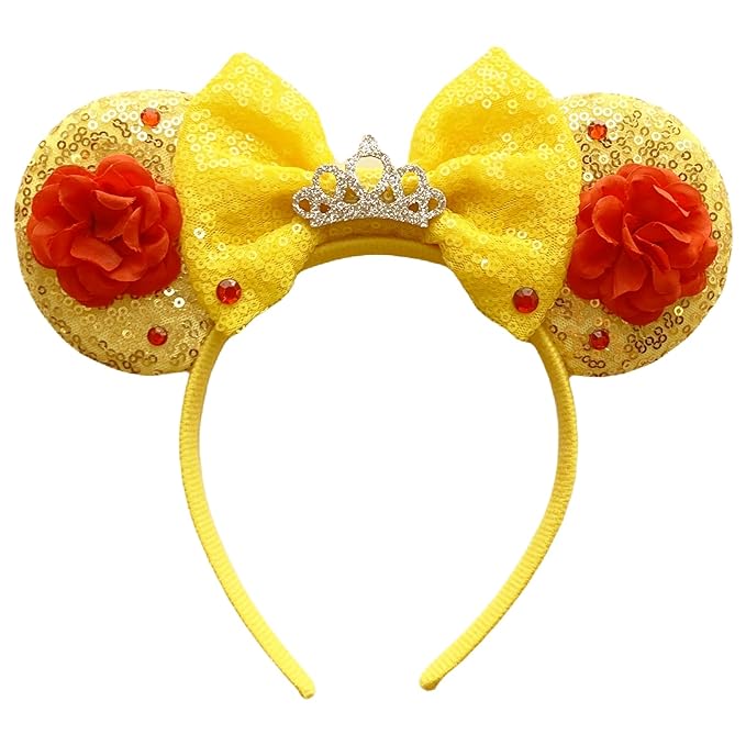 ASAHEL Mouse Ears Headbands Belle Ears Costume Mice Ears Birthday Parties Themed Events (Gold, Onesize)