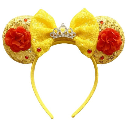 ASAHEL Mouse Ears Headbands Belle Ears Costume Mice Ears Birthday Parties Themed Events (Gold, Onesize)