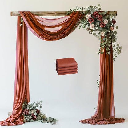 Wokceer Wedding Arch Draping Fabric Terracotta 4 Panels 28.7" x 20FT Sheer Drapes Backdrop for Ceremony, Birthday Party, Bridal Shower Decoration