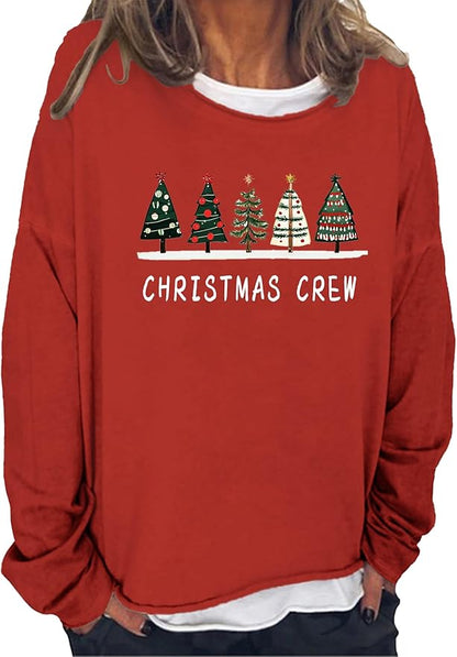 LOAIHA Merry Christmas Sweatshirt Crewneck Snowman Graphic Shirts Christmas Tree Sweater Long Sleeve Xmas Hoodie Pullover