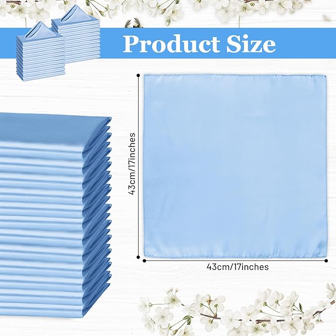Bailarina 120 Pack Blue Mist Satin Napkins,17x17 Inches Wedding Napkins Square Soft Silky Table Napkins Bulk Decorative Elegant Cloth Napkin for Party Decoration, Banquet,Wedding,Graduation