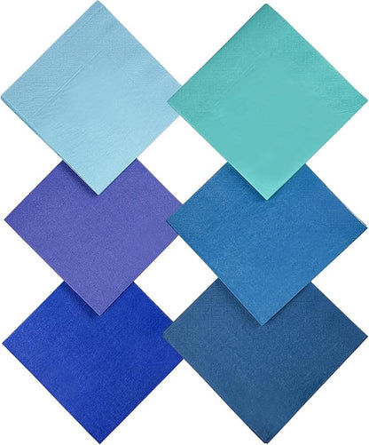 Blue Cocktail Napkins 6 colors 5 * 5inch disposable Beverage Napkin paper for Cocktail, Wedding, Dinner，Brithday Party Dessert Wine Paper Napkins（ 120 Count）
