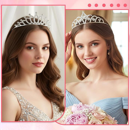 12 Pcs Tiaras for Women, Glitter Sparkly Rhinestone Crowns for Women Silver Metal Princess Crown Tiaras Bulk Suitable Birthday, Wedding, Dance, Pageant, Halloween, Christmas (12 Styles)