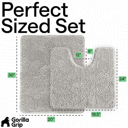 GORILLA GRIP Bathroom Rug Sets, Soft Chenille 2 Piece Area Rugs Set, Toilet Base Mat and 30x20 Carpet, Absorbent Microfiber Washable Mats Dry Quickly, Home Décor and Bath Room Accessories, Lt Gray