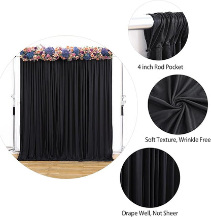 16 x 10ft Black Backdrop Curtains Photo Background Curtains 4 Panels (10'L x 4'W Each) with Rod Pocket, Wrinkle-Free Polyester Backdrop Drapes for Father's Day Party Birthday Prom Haunted House RIP
