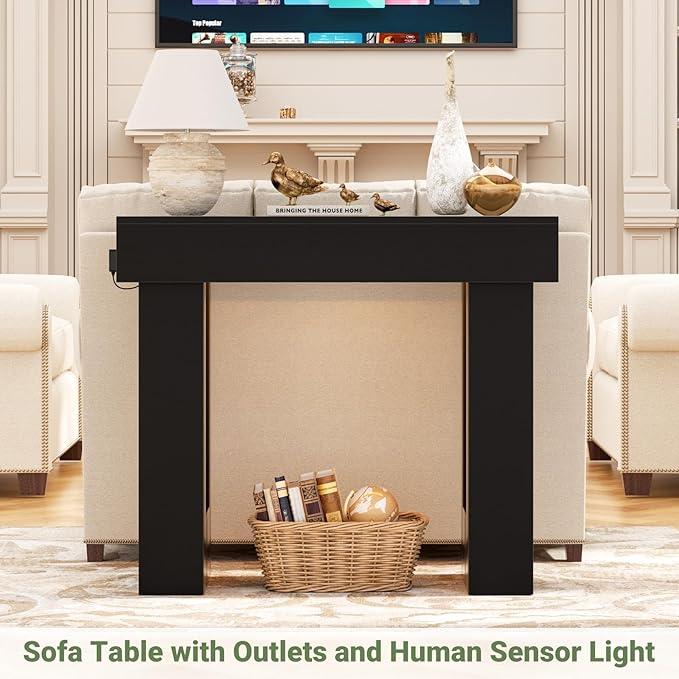 Unikito 39" Entryway Table with Socket and Sensor Light, Narrow Console Table with Storage Behind Couch, Farmhouse Entryway Table for Hallway, Behind The Couch, Living Room, Foyer