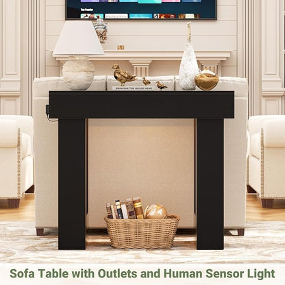 Unikito 39" Entryway Table with Socket and Sensor Light, Narrow Console Table with Storage Behind Couch, Farmhouse Entryway Table for Hallway, Behind The Couch, Living Room, Foyer