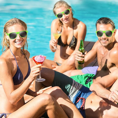 NEBURORA 6 Pack Green Neon Sunglasses Bulk Retro Colorful Party Glasses for Adult Men Women Birthday Wedding Summer Beach Pool Party Supplies