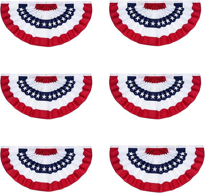 FRF FLAG American Flag Bunting 3x6 Ft (6 PCS), Embroidered Patriotic Bunting Flags, 4th of july Decorations Outdoor, with 3 Brass Grommets
