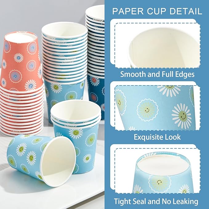 SIUQ [600 Pack 5 oz Paper Cups, Disposable Bathroom Cups, Small Mouthwash Cups, Hot/Cold Beverage Drinking Mini Cup for Party, Picnic, BBQ, Travel (Daisy)