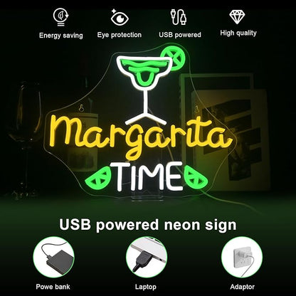 Lucunstar Margarita Time Neon Sign for Wall Decor Margarita Led Signs USB Dimmable Neon Lights for Beer Bar Kitchen Restaurant Home Pub Party Man Cave Club Shops Hotel Store Business Gift