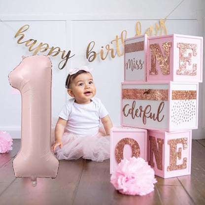 Pink 1 Balloons, 40 Inch Dusty Retro Light Pink Helium Foil Number 1 Balloon Girls, Self Inflating 1st Birthday Balloon One for Boho Anniversary Baby Shower Coquette First Birthday Party Decorations