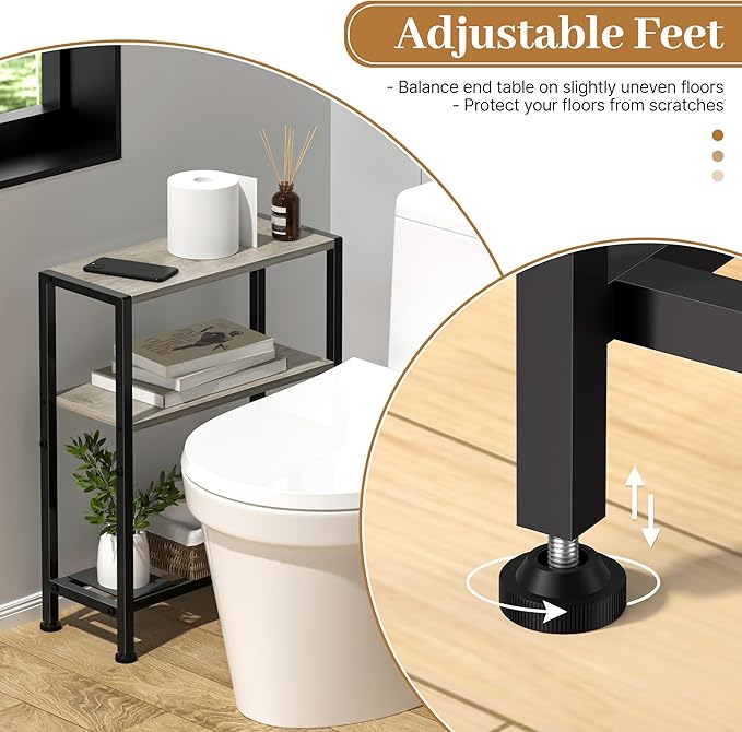 Narrow Side Table for Small Space, 2-Tier Small End Table with Shelf Holder, Slim Nightstand, Skinny Snack Couch Table in Living Room, Bedroom, Study, Kitchen and Balcony (Greige)