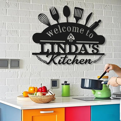 Personalized Kitchen Signs Wall Decor - Custom Metal Name Sign, Custom Kitchen Sign, Rustic Kitchen Decor Wall, Gift for Mothers Day, Mom, Grandma, Chef, Welcome to Linda's Kitchen