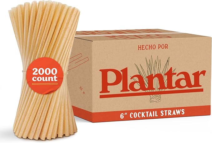 Bulk Pack of 6 Inch Agave Straws | 2000 count | Sustainable & Compostable Drinking Straws made from Upcycled Agave Plant Fiber | Long-Lasting, Durable Drinking Straws that Won't Get Soggy