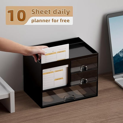 Marbrasse Desk Organizer with 3 Drawer, Multi-Functional Pencil Pen Holder for Desk, Desk Organizers and Accessories with 4 Compartments, Desktop Organizer Storage for Office Home Art Supplies (Black)