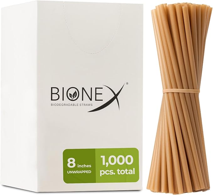 8-inch Sugarcane Straws, 1,000 Count Unwrapped Drinking Straws, Plastic straw and paper straw Alternative, US-Manufactured (1,000 Count per Case)