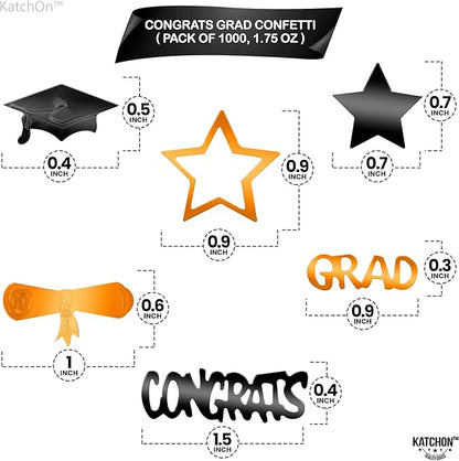 KatchOn, Congrats Grad Graduation Confetti 2025 - Pack of 1000 | Orange and Black Class of 2025 Decorations | Grad Confetti for Orange and Black Graduation Decorations 2025