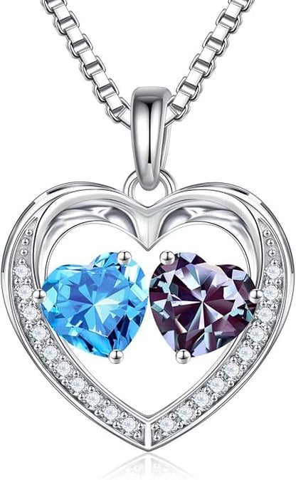Iefil Christmas Gifts for Women Wife - 925 Sterling Silver Heart Birthstone Necklace, Anniversary Birthday Gifts for Women Wife Girlfriend Mom, Birthstone Jewelry Gift for Her