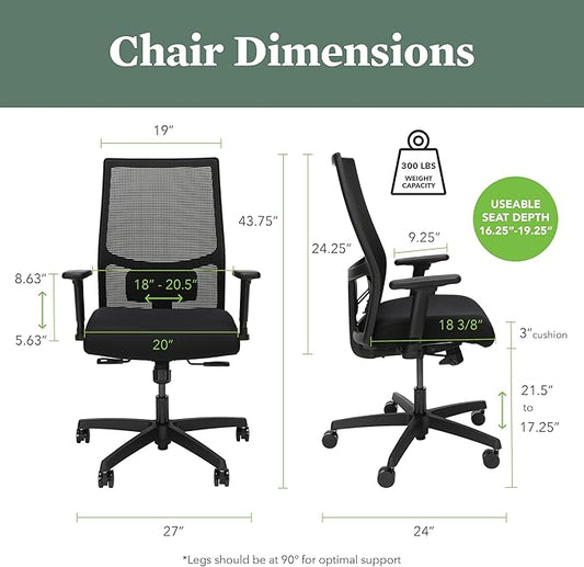 HON Ignition 2.0 Mid Back Task Chair, Spectrum Mesh, Standard Synchro-Tilt Control, Office Chair with Lumbar Support, Height and Width Adjustable Arms, Titanium Frame, Sky