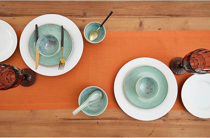 Solino Home Linen Pumpkin Table Runner 48 Inches - 100% Pure Linen Farmhouse Short Table Runner 14 x 48 Inch Ideal for Dresser and Coffee Tables - Fete - Fall, Autumn, Holiday