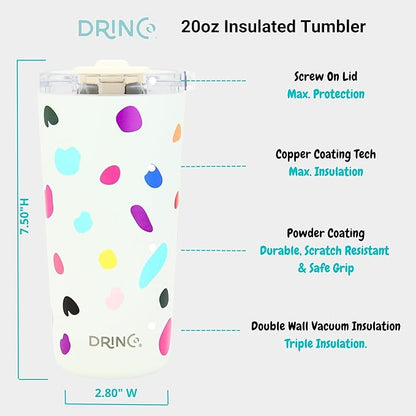 Drinco - 20 oz Stainless Steel Tumbler | Double Walled Vacuum Insulated Mug With Lid, 2 Straws, For Hot & Cold Drinks (20oz Blots)