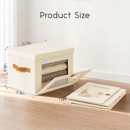 Small Fabric Storage bins - Collapsible Storage Bins with Open Window, 5 Pack Closet Baskets for Shelves, Stackable Decorative Boxes for Home, Dorm, Beige, 13.7"x 9.8" x 9.8"