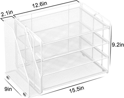 Spacrea Desk Organizers and Accessories, Paper Organizer for Desk with File organizer, Desk Accessories & Workspace Organizers for Office Supplies (White)