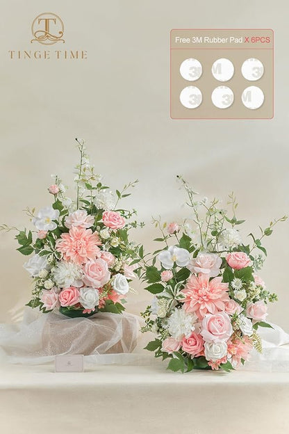 TINGE TIME Free Standing Artificial Flowers Set of 2, Wedding Arch Altar Stage Decorations, Silk Fake Flower for Wedding Centerpiece Archway Aisle Welcome Entrance (PeachPink&White)