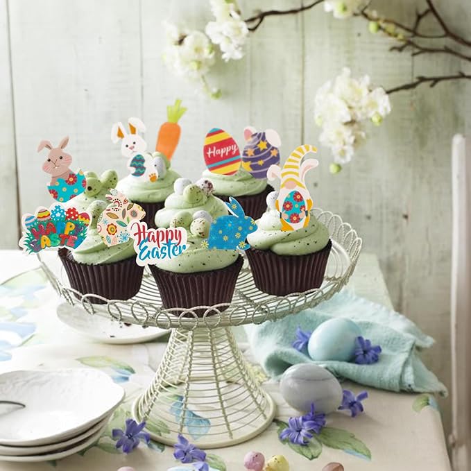 Ephlyn 72Pcs Edible Toppers - Easter & Birthday Cupcake Toppers for Kids & Parties