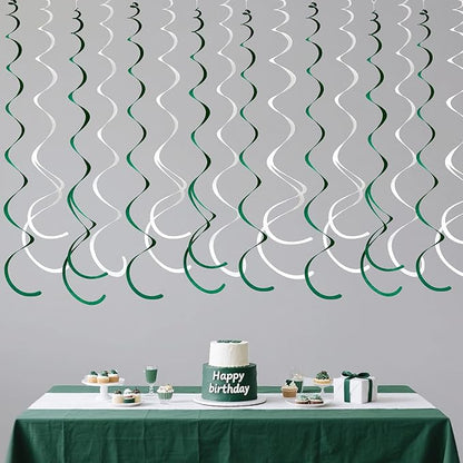 36 Pcs Green White Hanging Swirl Decorations Felt Swirl Streamer Spiral Ceiling Garland for Birthday Graduation Wedding Retirement Baby Shower Spring Summer Christmas Masters Golf Party Decor Supplies