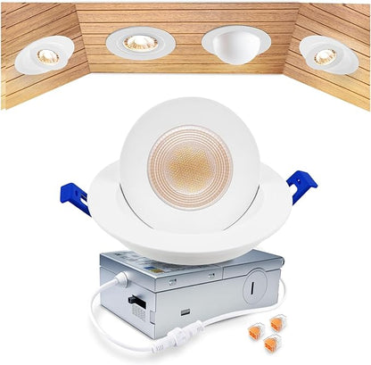 zouzai Classic 4 inch 5CCT Gimbal LED Recessed Light, 360°+90° Adjustable Directional Retrofit Eyeball Can Light with J-Box, Dimmable 2700K/3000K/3500K/4000K/5000K, ETL Certified (White, 1 Pack)