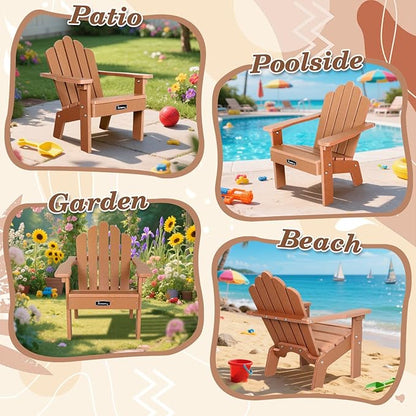 FUNBERRY Kids Outdoor Chair, CPC Certified HDPE Kids Adirondack Chairs Set of 2, All Weather Easy Installation Toddler Outdoor Chair with Ergonomic Design for Patio, Garden, Picnic, Backyard, Beach