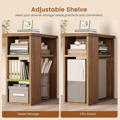 SEDETA 55.1" Executive Office Desk with 3 Drawers, Farmhouse Computer Desk with File Drawer & Storage Shelves, Home Office Desk with Power Outlet for Home Office, Brown