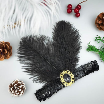 Feather Headpiece Sequins Headbands 1920s Flapper Showgirl Headpieces for Women Girls Carnival Party Accessories