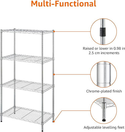 Amazon Basics 4-Shelf Adjustable Storage Shelving Unit for Garage, Steel Wire Rack, 200 Pound Loading Capacity per Shelf, 13.4"D x 23.2"W x 48"H, Chrome